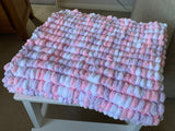 Pink Baby Blanket, Hand Knitted, Pom Pom Wool (Large)