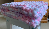 Pink Baby Blanket, Hand Knitted, Pom Pom Wool (Large)