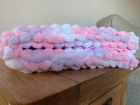 Pink Baby Blanket, Hand Knitted, Pom Pom Wool (Large)