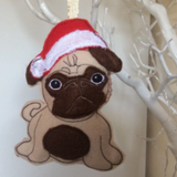 Brown Pug Christmas Tree Decoration.