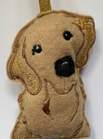 Golden retriever, machine embroidered felt  hanging decoration.