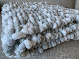 Silver Grey Baby Blanket, Hand Knitted, Pom Pom Wool (Large)