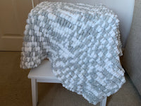 Silver Grey Baby Blanket, Hand Knitted, Pom Pom Wool (Large)