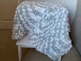 Silver Grey Baby Blanket, Hand Knitted, Pom Pom Wool (Large)