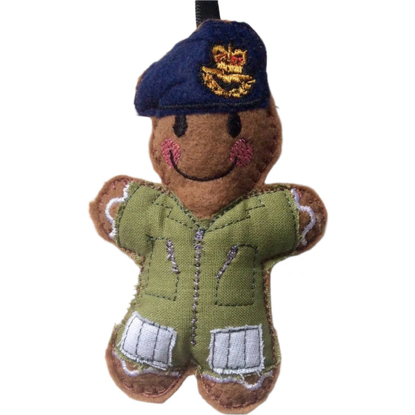 RAF pilot in green flight suit felt gingerbread decoration.