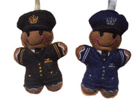 Airline pilot felt gingerbread decorations in black or navy blue uniform.