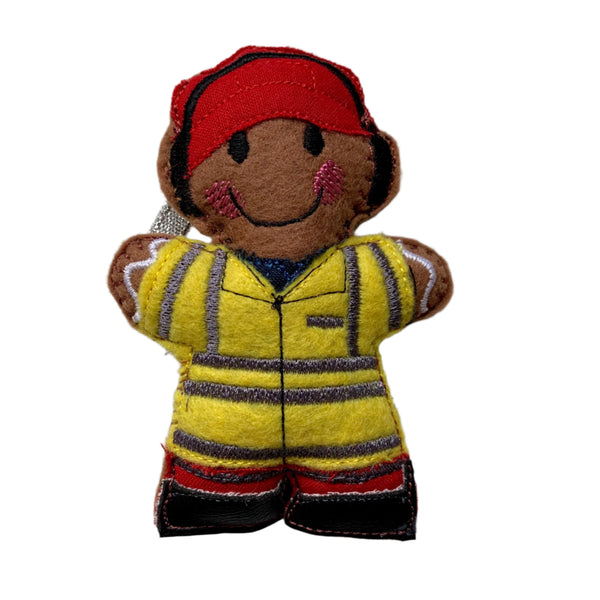 Aircraft dispatcher machine embroidered felt gingerbread decoration.