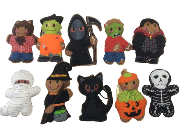 Halloween felt gingerbread man hanging decorations.