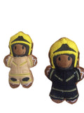 Firefighter gingerbread man decoration. Black or beige uniform with yellow helmet. on white background.