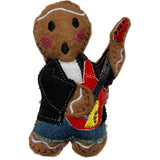 Guitarist, machine embroidered felt gingerbread man Christmas tree decoration.