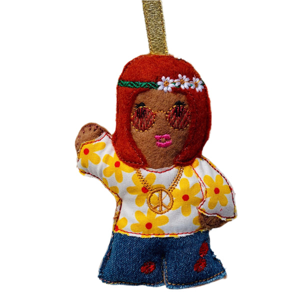 Hippie girl, gingerbread decoration on white background.