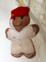 Flight Attendant Cream and Red Uniform Gingerbread Man Decoration