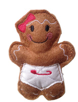 Personalised baby girl gingerbread decoration in white fabric nappy.