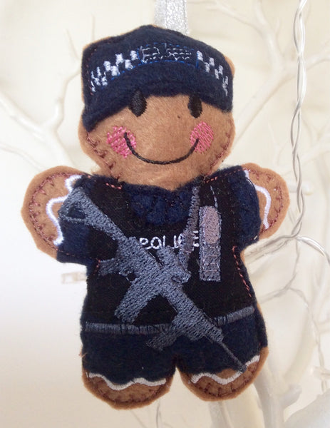 Armed Police Officer (Blue Uniform) Gingerbread Man Decoration