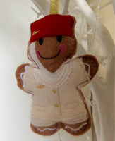 Flight Attendant Cream and Red Uniform Gingerbread Man Decoration