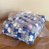Ultra-Soft Purple, Blue and Green Pram Cover  - Perfect Pom Pom Blanket Topper for Your Pram