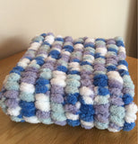 Ultra-Soft Purple, Blue and Green Pram Cover  - Perfect Pom Pom Blanket Topper for Your Pram
