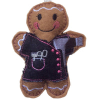 Hairdresser, machine embroidered felt gingerbread decoration.