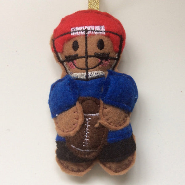 American football player felt gingerbread man decoration,