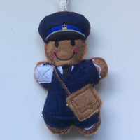 Mailman, machine embroidered felt gingerbread man Christmas tree decoration