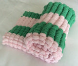 Luxurious Pink and Green Striped Baby Blanket - Hand Knitted Charm for Your Little One