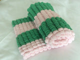 Luxurious Pink and Green Striped Baby Blanket - Hand Knitted Charm for Your Little One