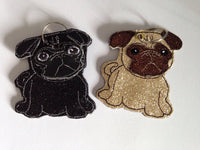 Black Pug Dog Keyring Bag Charm.