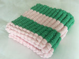 Luxurious Pink and Green Striped Baby Blanket - Hand Knitted Charm for Your Little One