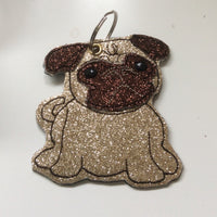 Gold Glittery Pug Keyring.