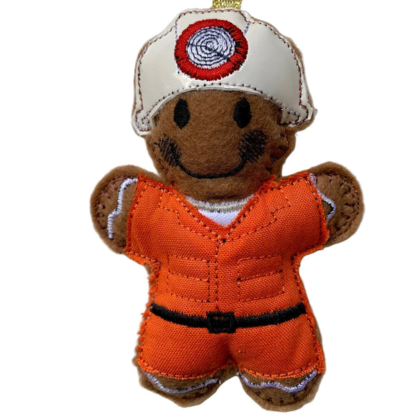 Miner felt gingerbread man decoration.