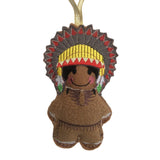 Native American  gingerbread man in a headdress on a white background