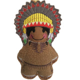 Native American  gingerbread man in a headdress on a white background