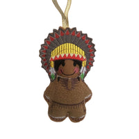 Native American man felt gingerbread decoration.