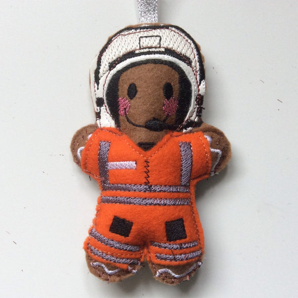 Felt gingerbread decoration in air ambulance uniform