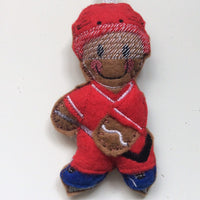 Machine embroidered felt, ice hockey player gingerbread decoration