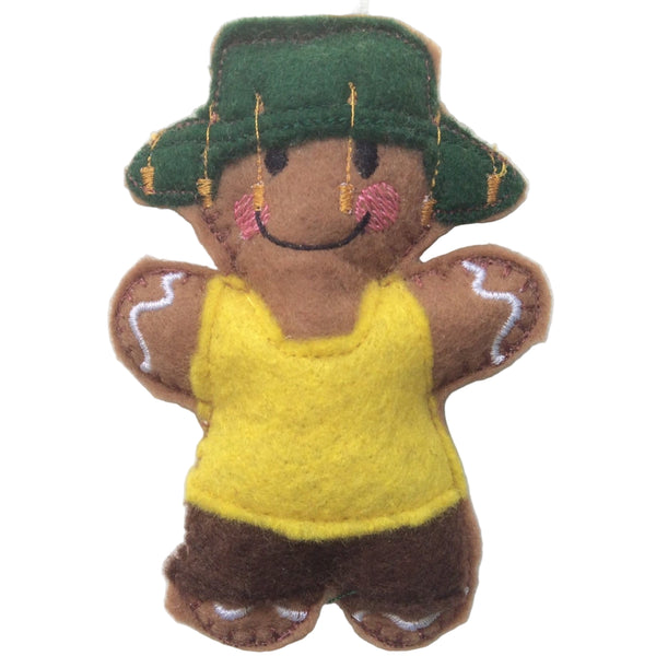 Australian trucker in cork hat gingerbread decoration. 