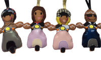 Mod gingerbread decorations on white background.
