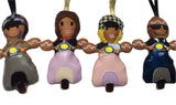 Mod gingerbread decorations on white background.
