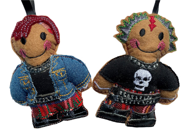 Punk Rock gingerbread decorations on white background.