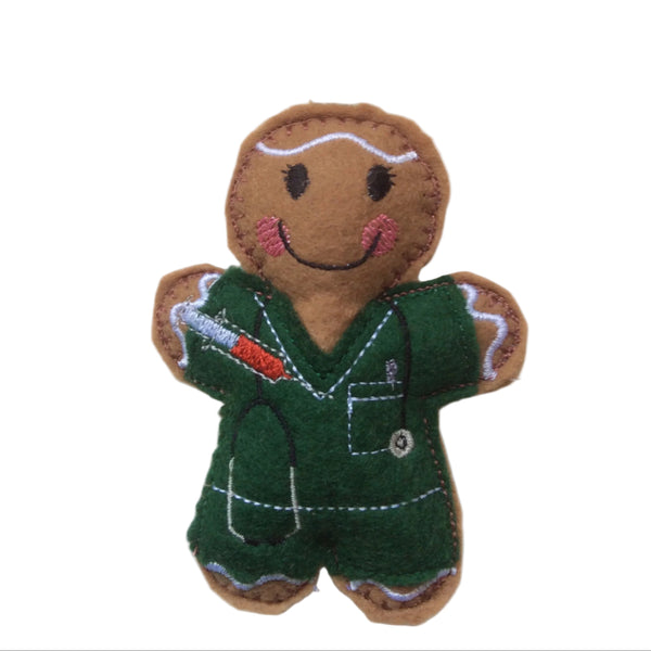 Vet nurse gingerbread decoration on white background