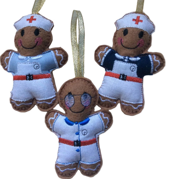 Vintage nurse, gingerbread decorations on a white background. Choice of 3 designs.